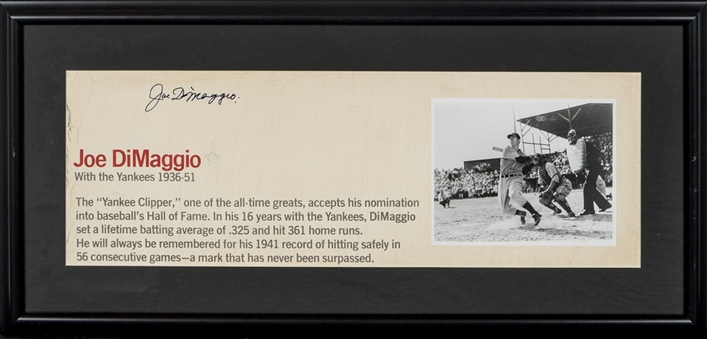 1950s -1970s Framed Joe DiMaggio Tile Piece Hung At Yankee Stadium and Signed By DiMaggio (JSA)